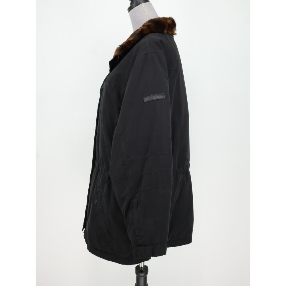 LRL Ralph Lauren Coat Womens Large Black Faux Fur Collar Zip Snaps Lined Jacket - Picture 14 of 16